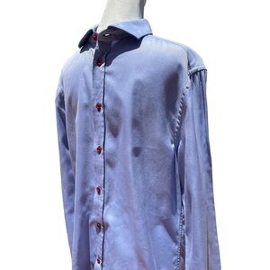 H&M Men's Long Sleeve Shirt Blue with Red Buttons Medium